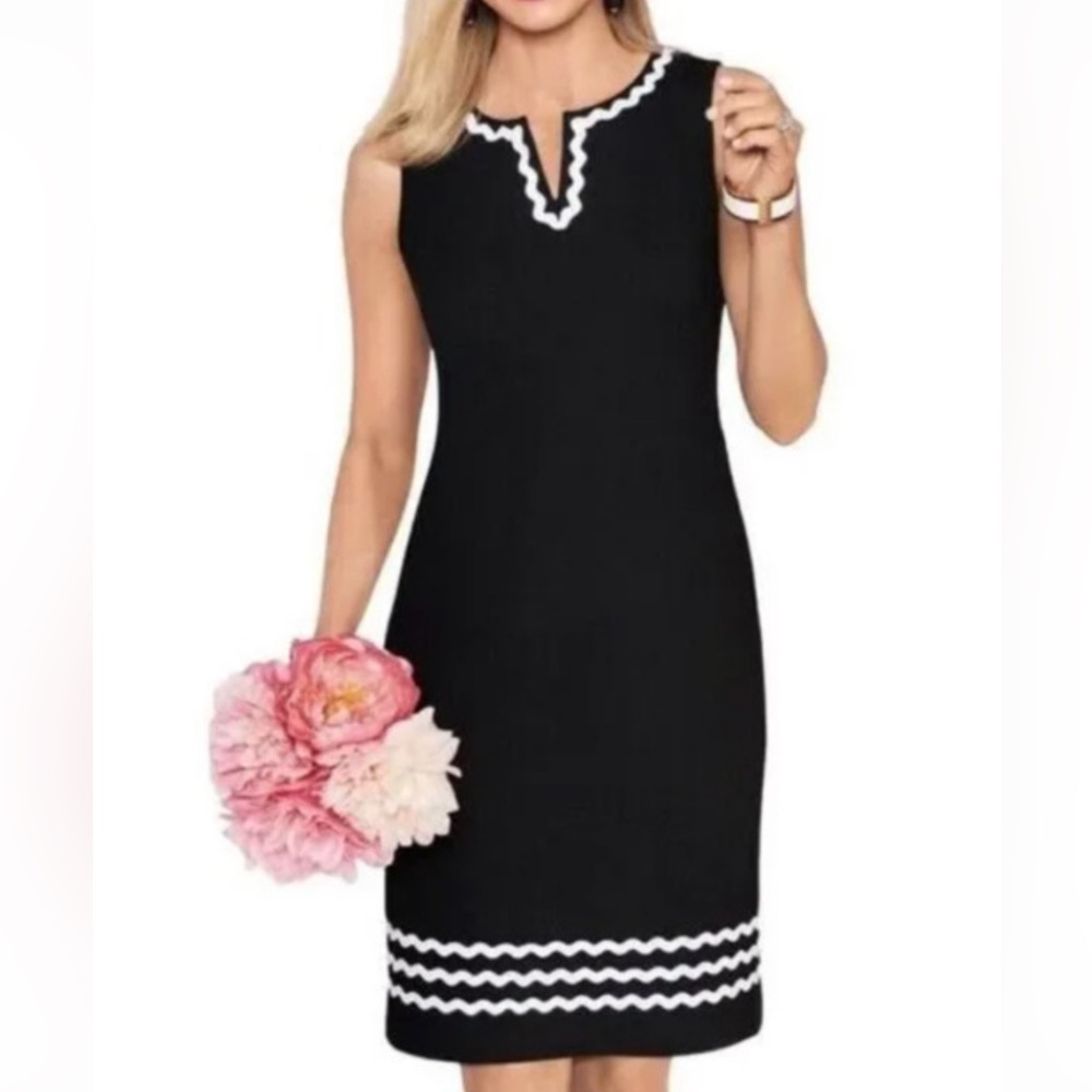 Talbots Knit Black/White Sleeveless Shift Dress Size 2